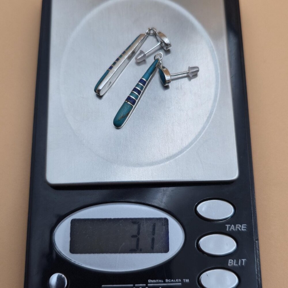 Sterling Silver Turquoise And Sodalite Stone Earrings A4563 - Picture 6 of 6